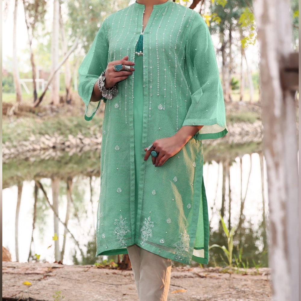NEW Khaddi Square Net Front Open Kameez Shirt